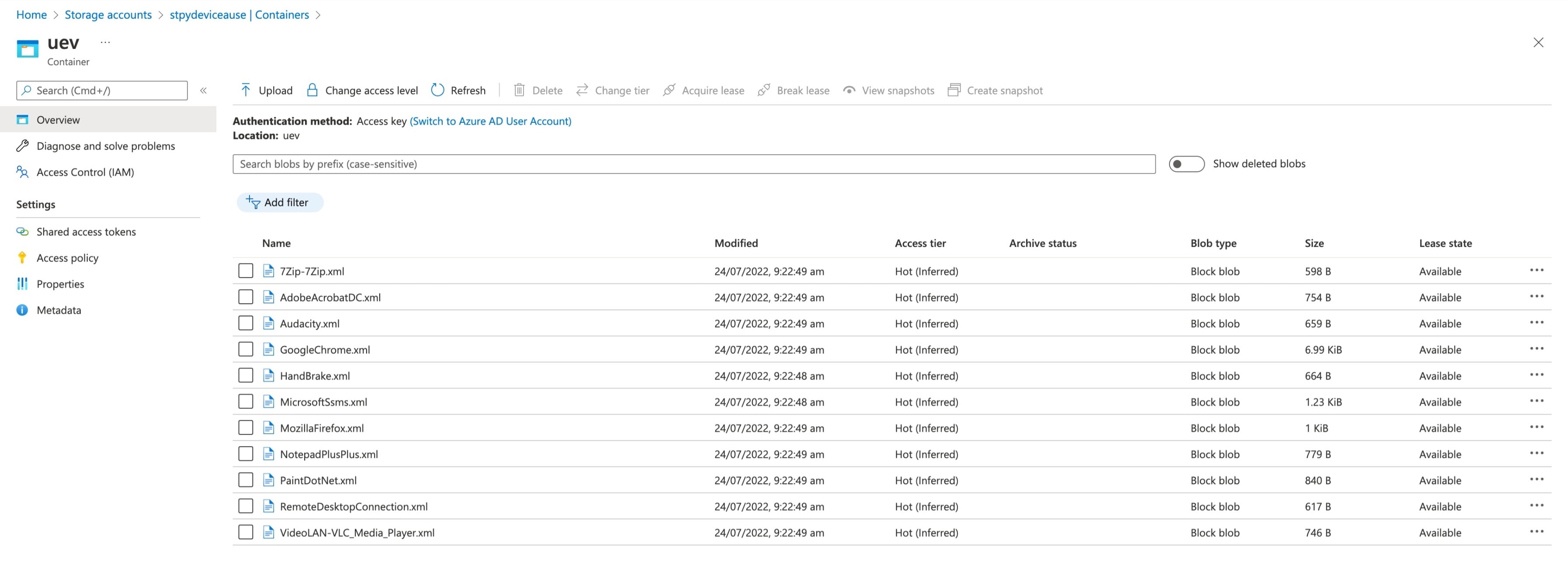 Azure blob storage containers