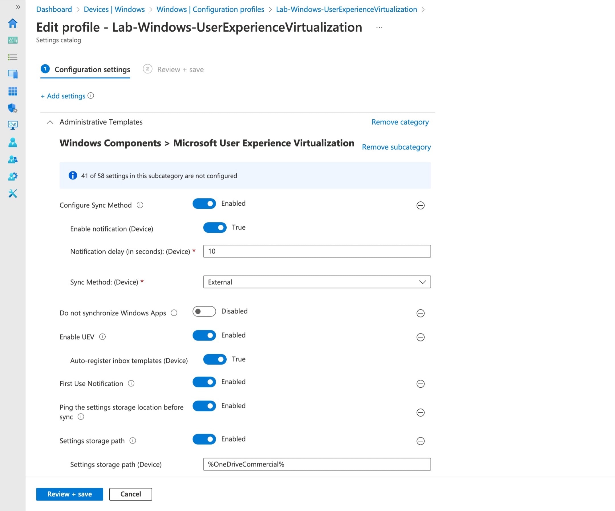 Settings Catalog Device Configuration Profile