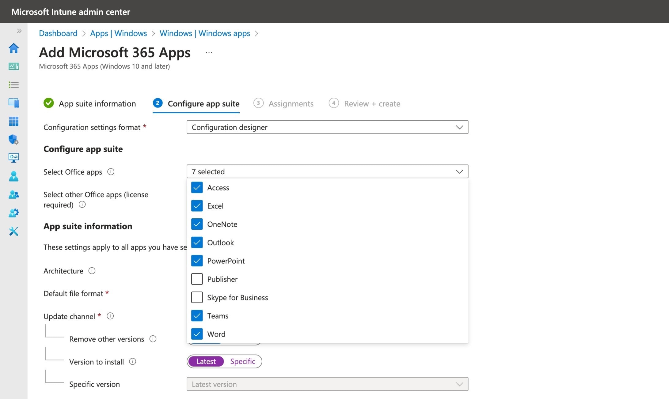 Creating a Microsoft 365 Apps package in Intune
