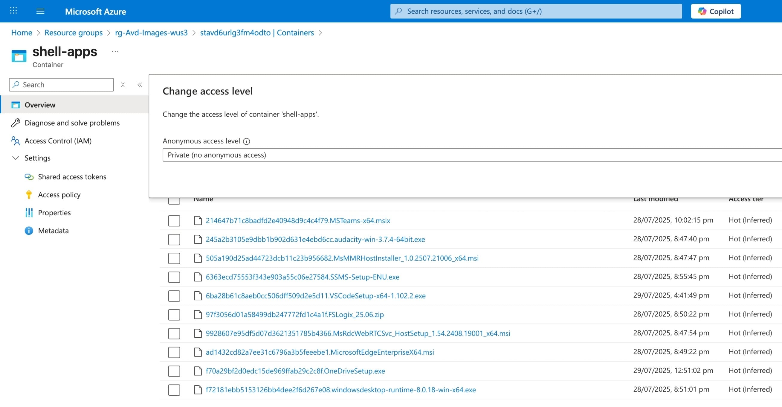 Azure storage account blob storage